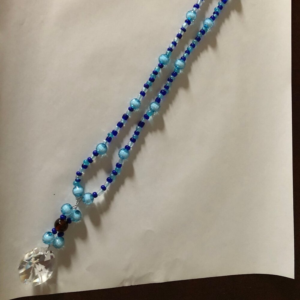 Handmade glass beads women's girl's necklace with hand beaded pendant 20"
